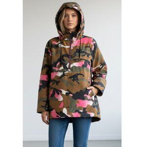 Swiss Tech Waterproof Hooded Camouflage Pink Pullover Jacket Women's Medium 8-10
